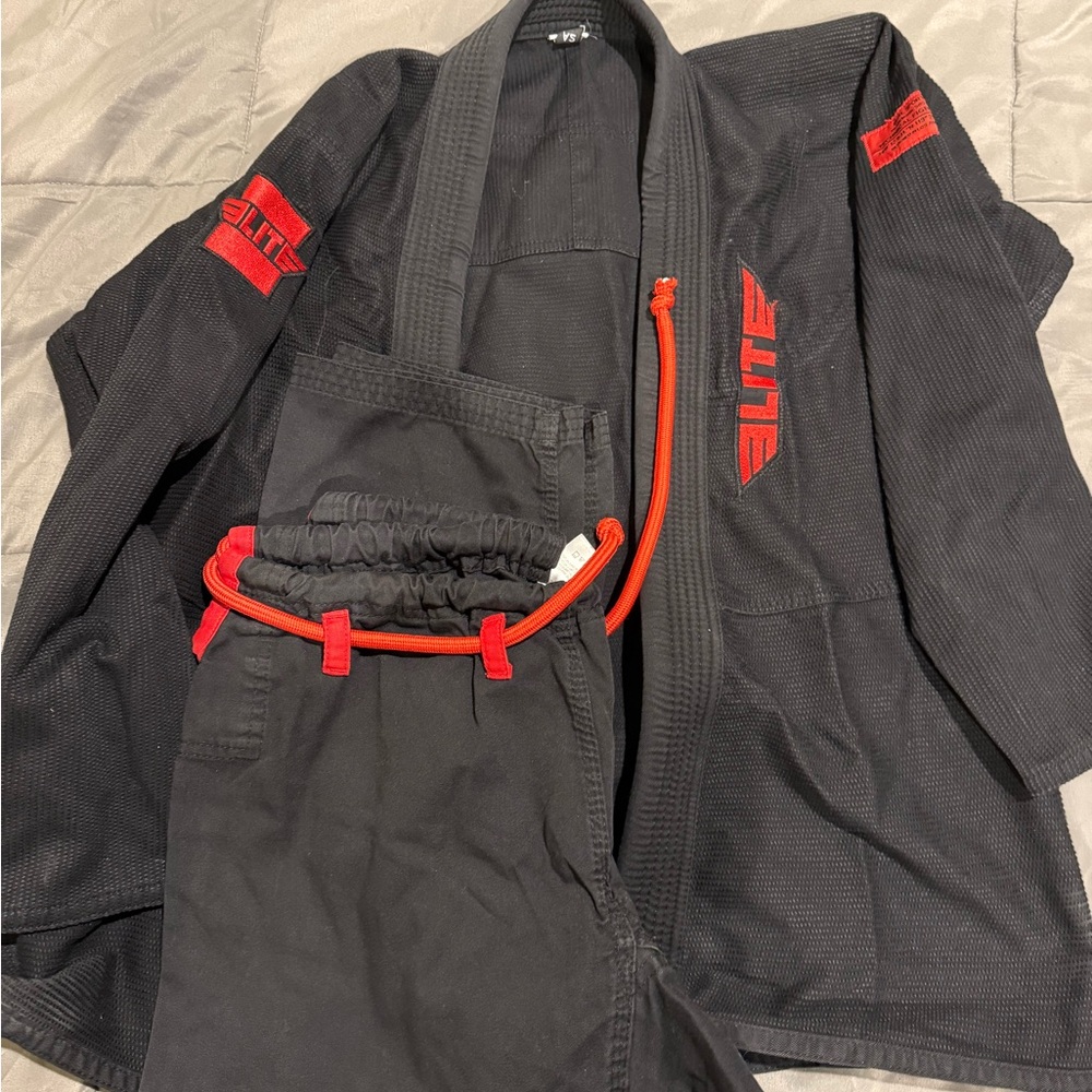 Elite Black Brazilian Jiu-Jitsu Gi with Red Accents